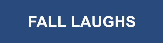 White text 'FALL LAUGHS' on blue background.