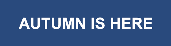 Text "AUTUMN IS HERE" on blue background.